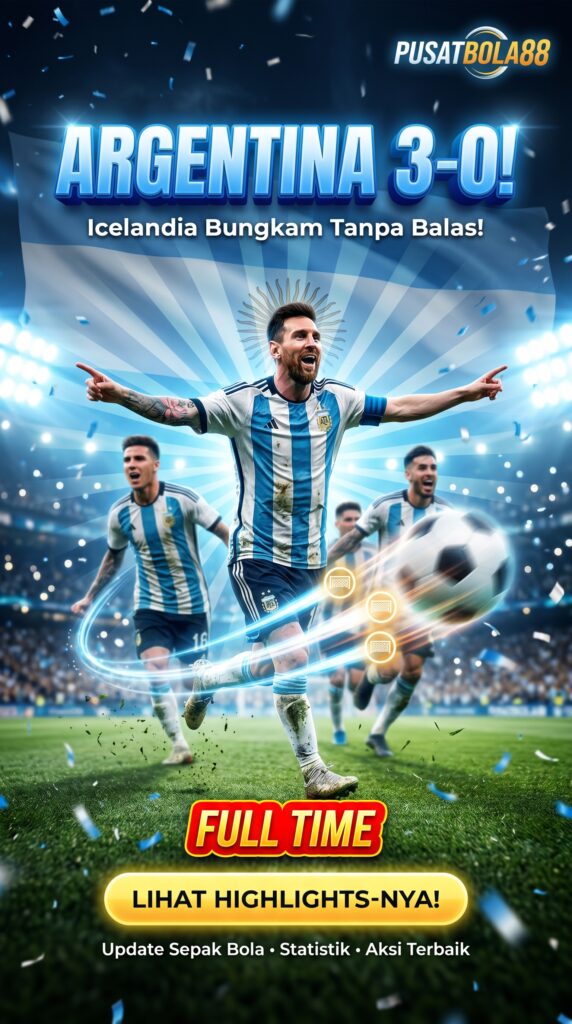 Argentina Berhasil Membungkam Islandia dengan Skor 3 - 0 create a cinematic, mouthwatering poster 202606101617
