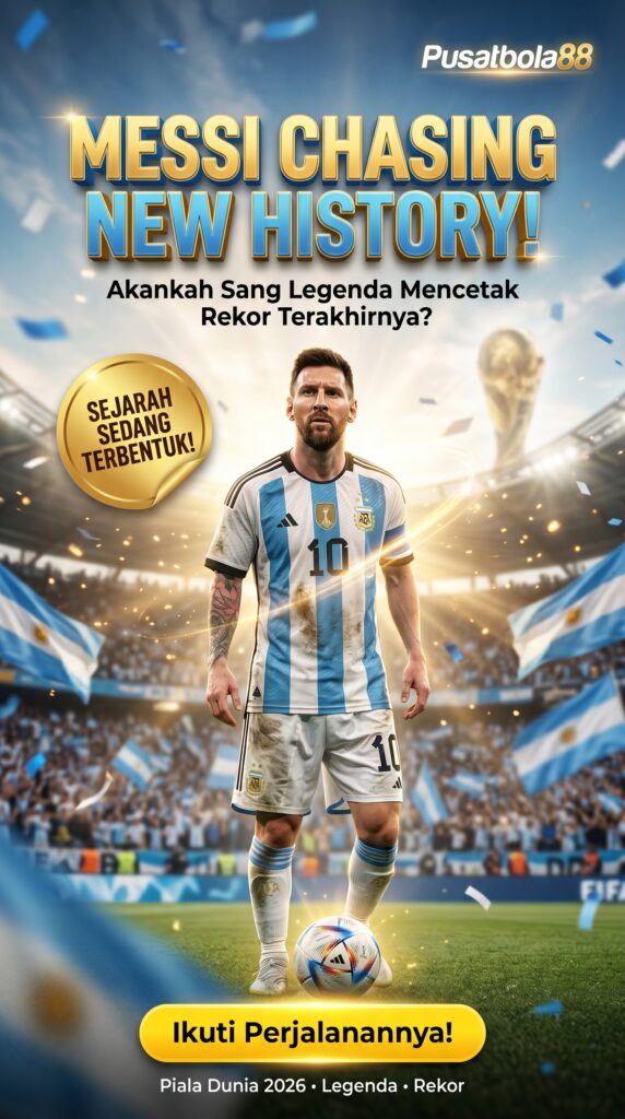 Lionel Messi Kejar Sejarah Baru di Piala Dunia 2026 create a cinematic, viral style poster 202606132244